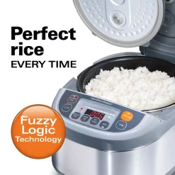 Cookers Hamilton Beach Advanced Multi-Function 16-Cup Stainless Steel Rice Cooker With Fuzzy Logic -MegaChef Sales Shop stainless steel hamilton beach rice cookers 37570 4f 1000