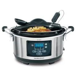 Cookers Hamilton Beach Set And Forget 6 Qt. Stainless Steel Programmable Slow Cooker With Temperature Probe