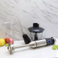 Blenders MegaChef 4-in-1 Multi-Purpose 2-Speed Stainless Steel Immersion Blender With Chopper And Whisk Attachment -MegaChef Sales Shop stainless steel megachef immersion blenders 985105671m 1f 1000