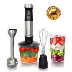 Blenders MegaChef 4-in-1 Multi-Purpose 2-Speed Stainless Steel Immersion Blender With Chopper And Whisk Attachment -MegaChef Sales Shop stainless steel megachef immersion blenders 985105671m e1 1000