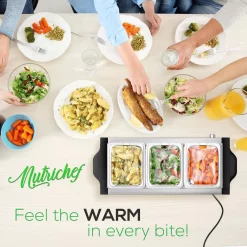 Food Warmers NutriChef 21.9 In. Stainless Steel Electric Food Warming Tray Buffet Server Hot Plate Food Warmer (3-Plate Tray Style) -MegaChef Sales Shop stainless steel nutrichef hot plates pkbfwm24 40 1000