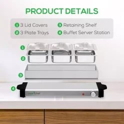 Food Warmers NutriChef 21.9 In. Stainless Steel Electric Food Warming Tray Buffet Server Hot Plate Food Warmer (3-Plate Tray Style) -MegaChef Sales Shop stainless steel nutrichef hot plates pkbfwm24 76 1000