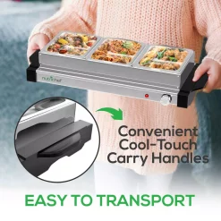 Food Warmers NutriChef 21.9 In. Stainless Steel Electric Food Warming Tray Buffet Server Hot Plate Food Warmer (3-Plate Tray Style) -MegaChef Sales Shop stainless steel nutrichef hot plates pkbfwm24 fa 1000