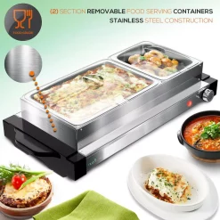 Food Warmers NutriChef 21.9 In. Stainless Steel Electric Food Warming Tray Buffet Server Hot Plate Food Warmer (Dual Plate Tray Style) -MegaChef Sales Shop stainless steel nutrichef hot plates pkbfwm25 44 1000