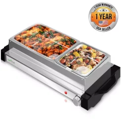 Food Warmers NutriChef 21.9 In. Stainless Steel Electric Food Warming Tray Buffet Server Hot Plate Food Warmer (Dual Plate Tray Style) -MegaChef Sales Shop stainless steel nutrichef hot plates pkbfwm25 4f 1000
