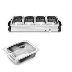 Food Warmers NutriChef Single Burner 8.5 In. Stainless Steel Electric Food Warming Tray Buffet Server Hot Plate (4-Plate Tray Style) -MegaChef Sales Shop stainless steel nutrichef hot plates pkbfwm32 4f 1000