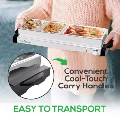 Food Warmers NutriChef 27.6 In. 3-Burner Stainless Steel Electric Food Warming Tray – Buffet Server Hot Plate Food Warmer -MegaChef Sales Shop stainless steel nutrichef hot plates pkbfwm35 44 1000