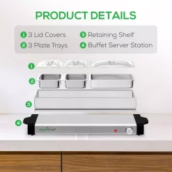Food Warmers NutriChef 27.6 In. 3-Burner Stainless Steel Electric Food Warming Tray – Buffet Server Hot Plate Food Warmer -MegaChef Sales Shop stainless steel nutrichef hot plates pkbfwm35 fa 1000