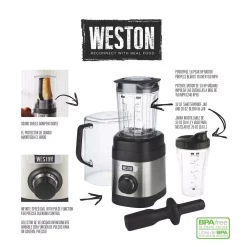 Blenders Weston Pro Series 32 Oz. 11-speed With Sound Shield And 20 Oz. Travel Jar Stainless Steel Blender -MegaChef Sales Shop stainless steel weston countertop blenders 58918 66 1000
