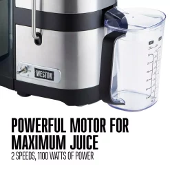 Juicers Weston Super Chute 1100 W 34 Oz. Stainless Steel Centrifugal Juice Extractor With 3.5 Inch Feed Chute -MegaChef Sales Shop stainless steel weston juicers 67902 76 1000
