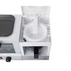 Toasters SPT Breakfast Center 1450 W 2-Slice White And Stainless Steel Toaster Oven With Griddle And Coffee Maker -MegaChef Sales Shop white and stainless steel spt toaster ovens bm 1120w 1f 1000