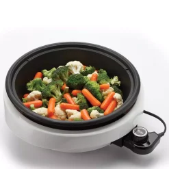 Electric Skillets & Indoor Grills AROMA Super Pot 3-in-1 10 In. White Indoor Grill With Lid -MegaChef Sales Shop white aroma indoor grills asp 137 44 1000