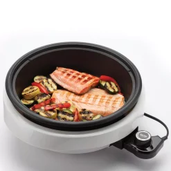 Electric Skillets & Indoor Grills AROMA Super Pot 3-in-1 10 In. White Indoor Grill With Lid -MegaChef Sales Shop white aroma indoor grills asp 137 4f 1000