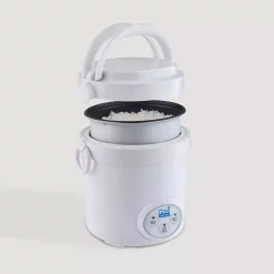 Cookers AROMA 3-Cup White Mini Rice Cooker With Non-Stick Cooking Pot -MegaChef Sales Shop white aroma rice cookers mrc 903d 1f 1000