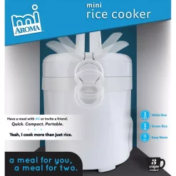 Cookers AROMA 3-Cup White Mini Rice Cooker With Non-Stick Cooking Pot -MegaChef Sales Shop white aroma rice cookers mrc 903d 44 1000