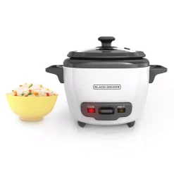 Cookers BLACK+DECKER 3-Cup White Rice Cooker With Steaming Basket And Non-Stick Pot -MegaChef Sales Shop white black decker rice cookers rc503 31 1000