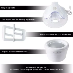 Dessert Makers Classic Cuisine 1 Qt. White Ice Cream Maker And Frozen Yogurt Machine With Recipe Booklet -MegaChef Sales Shop white classic cuisine ice cream makers m030217 4f 1000