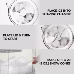 Dessert Makers Nostalgia 160 Oz. Snow Cone Maker In White With Reusable Cones -MegaChef Sales Shop white nostalgia snow cone machines scm525wh 4f 1000