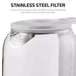 Electric Kettles Ovente 6.3-Cup White Glass Electric Kettle With ProntoFill Technology – Fill Up With The Lid On -MegaChef Sales Shop white ovente electric kettles kg516w 1f 1000