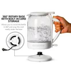 Electric Kettles Ovente 6.3-Cup White Glass Electric Kettle With ProntoFill Technology – Fill Up With The Lid On -MegaChef Sales Shop white ovente electric kettles kg516w 44 1000