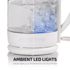 Electric Kettles Ovente 6.3-Cup White Glass Electric Kettle With ProntoFill Technology – Fill Up With The Lid On -MegaChef Sales Shop white ovente electric kettles kg516w fa 1000