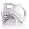 Mixers Ovente 5-Speed 150-Watt White Hand Mixer Stainless Steel Chrome Beaters And Free Snap-On Case