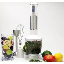 Blenders Ovente 6-Speed White Immersion Blender With Chopper And Whisk Attachment -MegaChef Sales Shop white ovente immersion blenders hs665w c3 1000