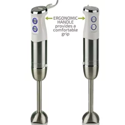 Blenders Ovente Multi-Purpose Immersion Blender, 500-Watt Hand Mixer, Stainless Steel Blades, 6-Speed Settings -MegaChef Sales Shop white ovente immersion blenders hs680w 31 1000