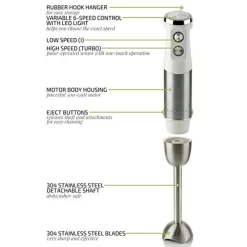 Blenders Ovente Multi-Purpose Immersion Blender, 500-Watt Hand Mixer, Stainless Steel Blades, 6-Speed Settings -MegaChef Sales Shop white ovente immersion blenders hs680w 4f 1000