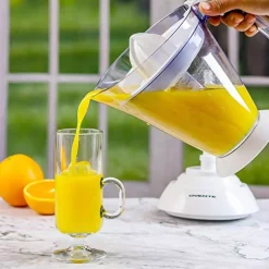 Juicers Ovente 25-Watts 34 Oz. Capacity White Electric Citrus Juicer 2 Auto-Reversing Cones Pressure -MegaChef Sales Shop white ovente juicers je1034w 31 1000