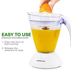 Juicers Ovente 25-Watts 34 Oz. Capacity White Electric Citrus Juicer 2 Auto-Reversing Cones Pressure -MegaChef Sales Shop white ovente juicers je1034w 4f 1000