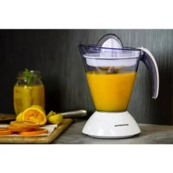 Juicers Ovente 25-Watts 34 Oz. Capacity White Electric Citrus Juicer 2 Auto-Reversing Cones Pressure -MegaChef Sales Shop white ovente juicers je1034w fa 1000