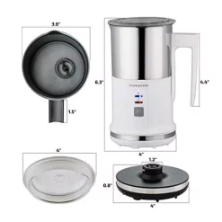 Coffee Makers Ovente 8.1 Oz. White Stainless Steel Electric Milk Frother 3 In 1-Warming, Heating And Frothing, See-Through Lid Plus Whisks -MegaChef Sales Shop white ovente milk frothers fr1208w 44 1000