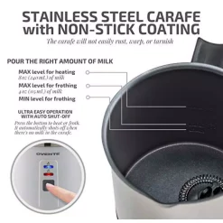 Coffee Makers Ovente 8.1 Oz. White Stainless Steel Electric Milk Frother 3 In 1-Warming, Heating And Frothing, See-Through Lid Plus Whisks -MegaChef Sales Shop white ovente milk frothers fr1208w 4f 1000