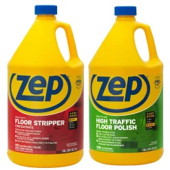 Floor Cleaning Products ZEP 128 Oz. High-Traffic Floor Polish With Heavy-Duty Floor Stripper 128 Oz. (2-Pack Combo)